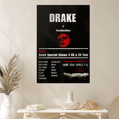 Drake UK EU Tour 2025 Concert Poster - Drake and PartyNextDoor  Drake Tour Wall Art Size 24''x36''