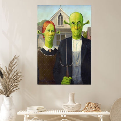 American Gothic Style Shrek-Inspired Wall Art Poster for Home, Office, Bedroom, or Living Room Décor - Fun Pop Culture & Modern Art Piece Size 24''x36''