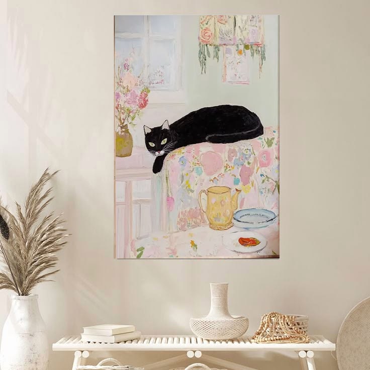 Black Cat Wall Art, Vintage Style Poster Full Size 24''x36''