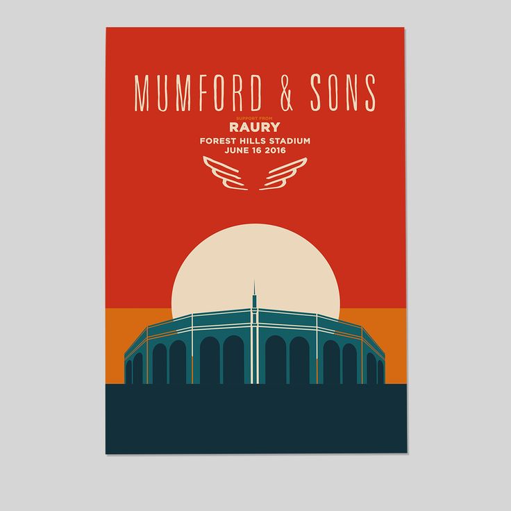 Mumford & Sons poster, Mumford and Sons - Forest Hills Stadium print (with Raury), Rock art, Rock posters  Size 24''x36'' -