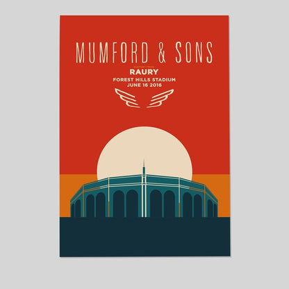 Mumford & Sons poster, Mumford and Sons - Forest Hills Stadium print (with Raury), Rock art, Rock posters  Size 24''x36'' -