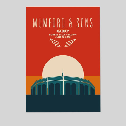 Mumford & Sons poster, Mumford and Sons - Forest Hills Stadium print (with Raury), Rock art, Rock posters  Size 24''x36'' -