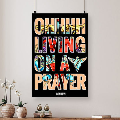Bon Jovi - Living on a Prayer - Vintage Rock Band Wall Art, This Ready to Frame Song Lyric Poster is Good Size 24''x36''