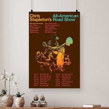 Music Poster CHRIS STAPLETON All American Roadshow 2025 Tour Poster Retro Style - Size 24''x36''