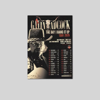 Country Music Tour Poster, Gavin Adcock Wall Art, Western Cowboy Concert Print, Rustic Americana Fan Gift
