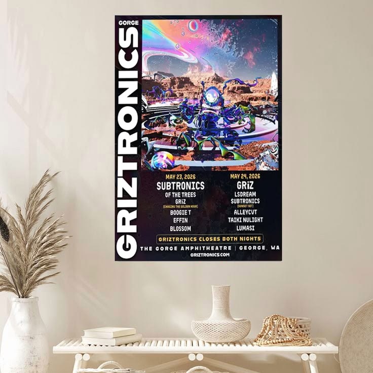 GRIZTRONICS Concert Poster, Subtronics x GRiZ Festival Wall Art, EDM Tour Print, Bass Music Poster, Psychedelic Concert Decor