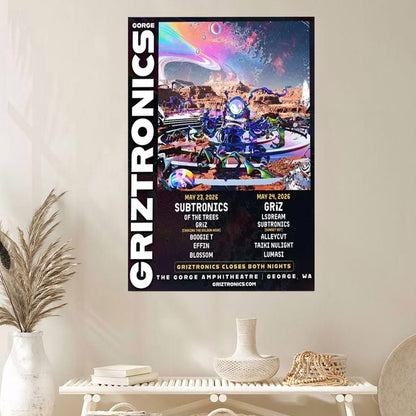 GRIZTRONICS Concert Poster, Subtronics x GRiZ Festival Wall Art, EDM Tour Print, Bass Music Poster, Psychedelic Concert Decor