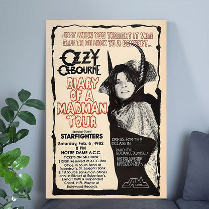 Music Poster- Diary of a Madman Tour Poster - Ozzy Osbourne - Vintage Style - Size 24x36