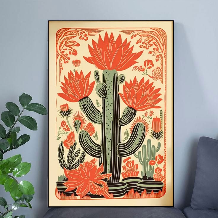 Vintage Mexican Cactus Poster Full Size 24''x36''