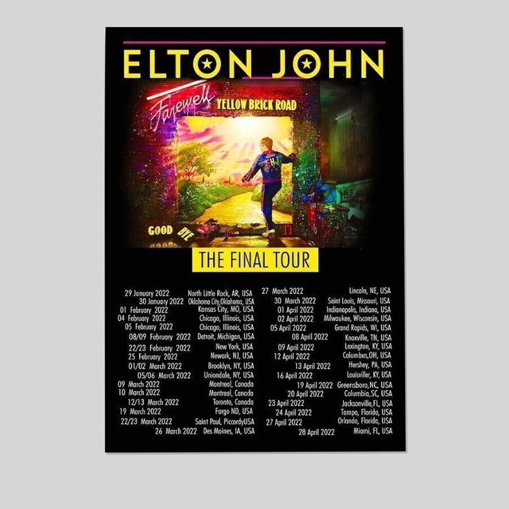 Elton John Farewell Tour 2022 Poster Fan Gift Music Poster Size 24''x36''