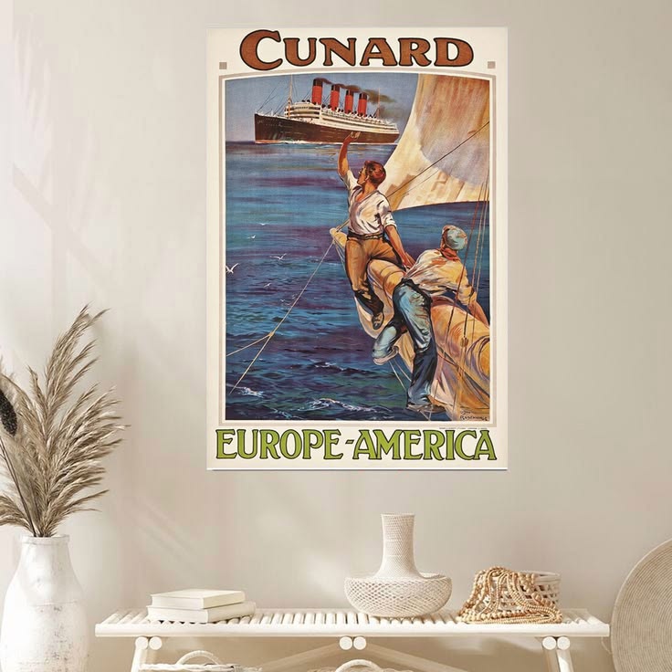Cunard Line Europe America Vintage Travel Poster Full Size 24''x36''