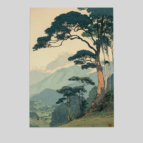 Vintage Tranquil Mountain Landscape Wall Art Poster Full Size 24''x36''