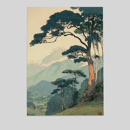 Vintage Tranquil Mountain Landscape Wall Art Poster Full Size 24''x36''