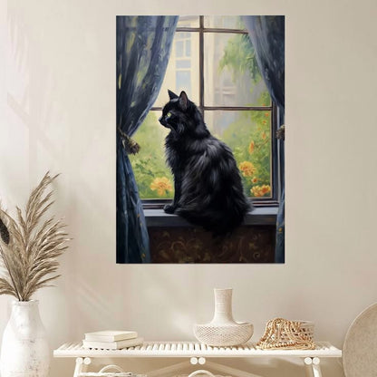 Black Cat Art, Dark Academia Decor Poster Full Size 24''x36''