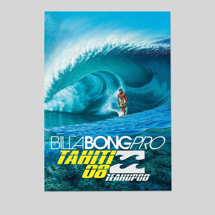Surfing Poster -2008 Billa..bong Pro Tahiti Surfing Competition Poster - Vintage Style - Size 24x36