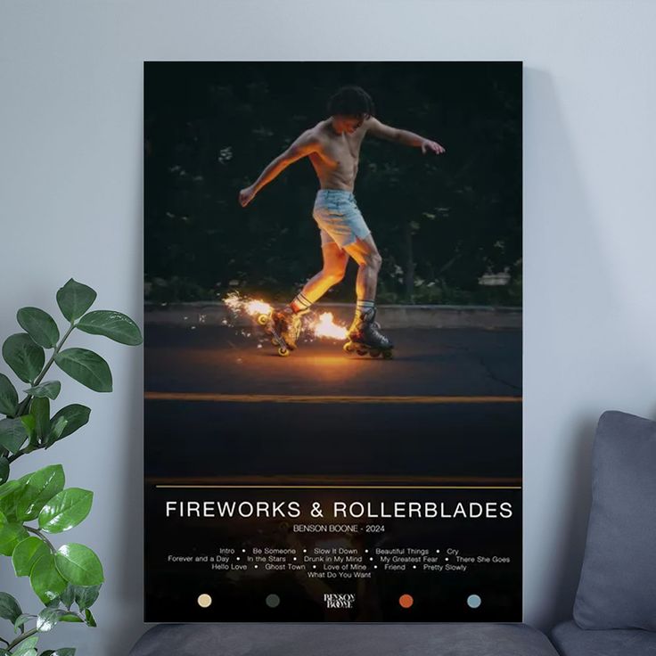 Music Poster Benson Boone  Fireworks & Rollerblades Retro Style - Size 24''x36''