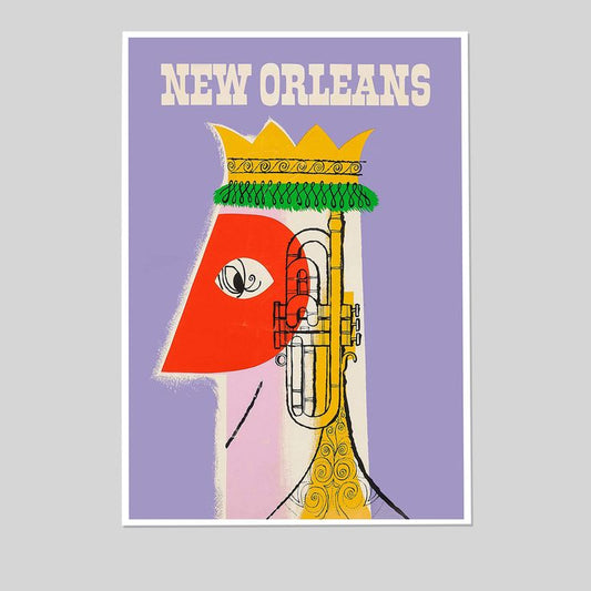 Vintage Travel Poster - Retro New Orleans Print - Mardi Gras Art - Great Gift for Him, Her, Travel Lover - Colorful Decor for Home, Office, Living Room, Bedroom Size 24''x36''