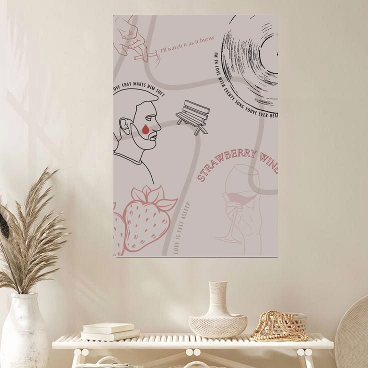 Strawberry Wine- Noah Kahan Lyric Art Poster Full Size 24''x36''