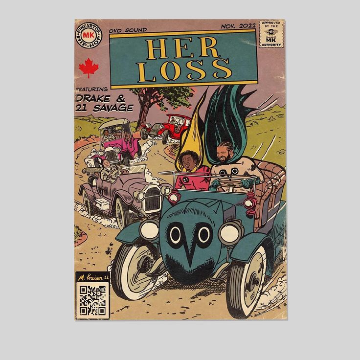 Drake 21 Savage Her Loss Album Comics Art Poster Size 24''x36''