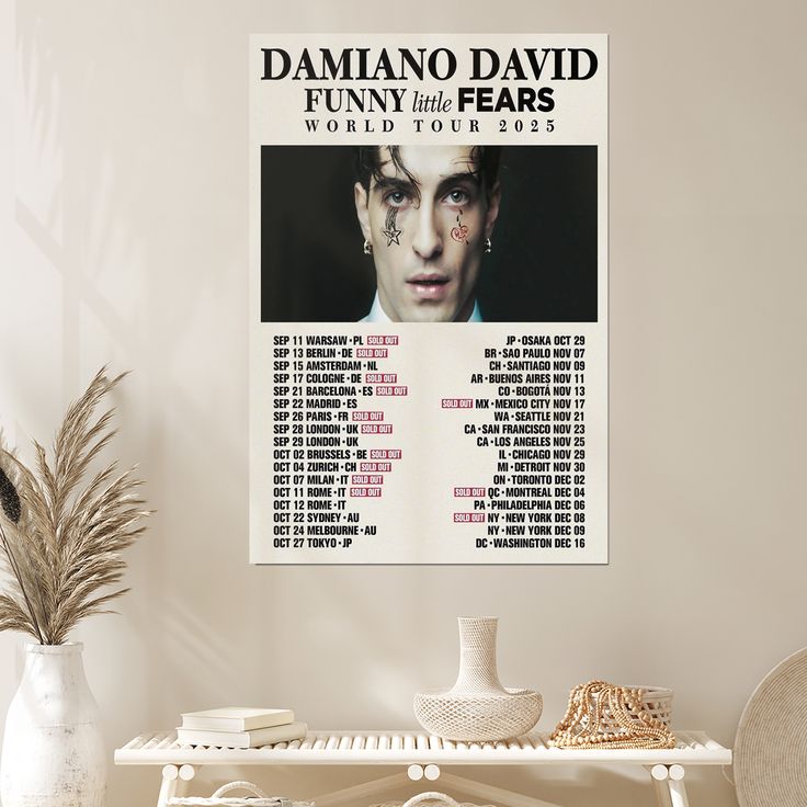 Damiano David Funny Little Fears World Tour 2025 Poster Size 24''x36''