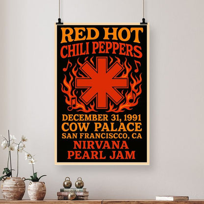 Red Hot Chili Peppers Concert Poster, with Nirvana & Pearl Jam, San Francisco, Cow Palace, December 31, 1991  Size 24''x36''