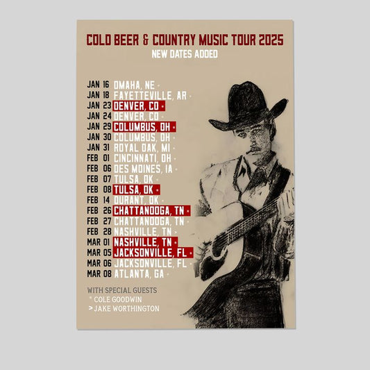 Music Poster- Zach Top - Tour 2025 Poster - Vintage Style - Size 24x36