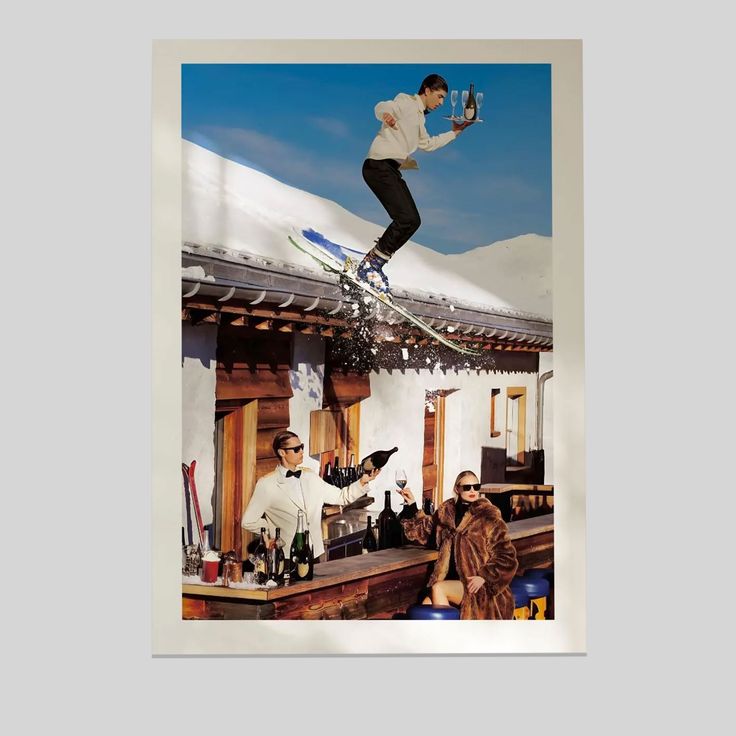 Vintage Skiing Poster: Retro Apres Ski Bar Cart Wall Art Poster Size 24''x36''