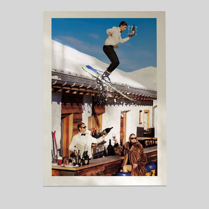 Vintage Skiing Poster: Retro Apres Ski Bar Cart Wall Art Poster Size 24''x36''