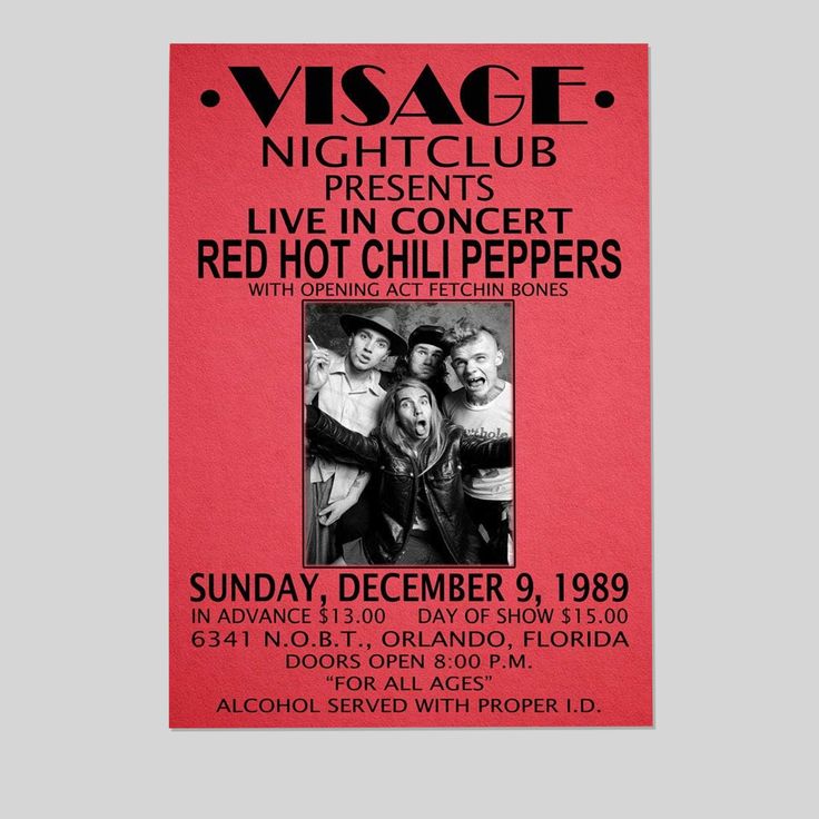 RED HOT CHILI PEPPERS REPLICA 1989 CONCERT POSTER Size 24''x36''