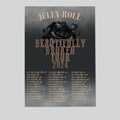 Jelly Roll Tour Poster, Beautifully Broken Concert Country Music  Size 24''x36''