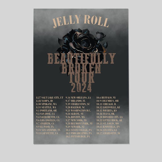 Jelly Roll Tour Poster, Beautifully Broken Concert Country Music  Size 24''x36''