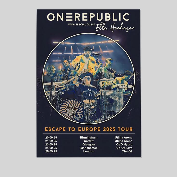 ONE REPUBLIC Escape To Europe 2025 UK Arena Poster - Wall Decor. No Frame Retro Style - Size 24''x36''