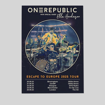 ONE REPUBLIC Escape To Europe 2025 UK Arena Poster - Wall Decor. No Frame Retro Style - Size 24''x36''