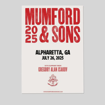Mumford & Sons 2025 Alpharetta GA July 26 Poster Size 24''x36''