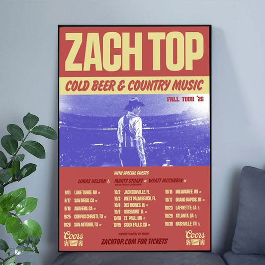 Zach Top Fall Tour 2026 Poster, Country Music Concert Print, Vintage Western Wall Art, Country Singer Fan Gift, Retro Music Decor