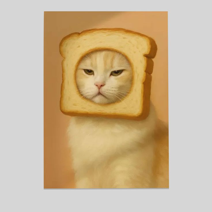 Home Decor- Bread Face Cat Art Poster Size 24''x36''