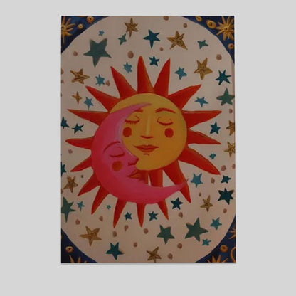 Sun and Moon Celestial Kissing Poster, Boho Astrology Wall Art Poster Size 24''x36''