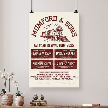 Mumford & Sons 2025 Poster Limited Railroad Revival Tour Size 24''x36''