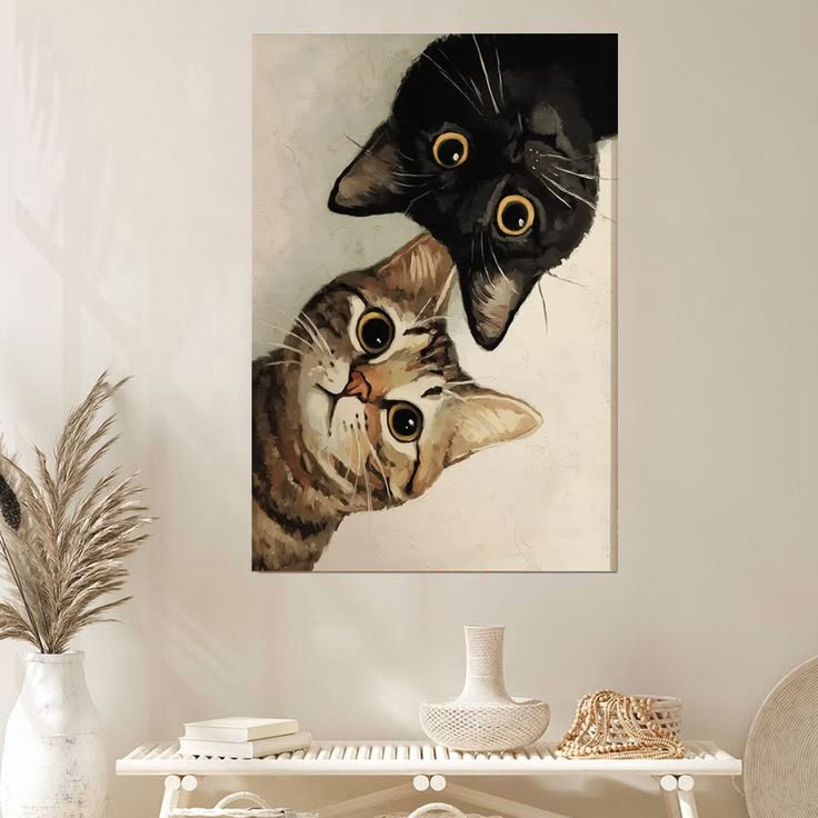 Curious Cats Wall Art, Whimsical Cat Poster Full Size 24''x36''