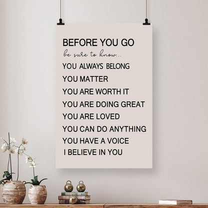 Before You Go Motivational Print – Positive Affirmation Wall Art for Kids, Teens, or Students Retro Style - Size 24''x36''