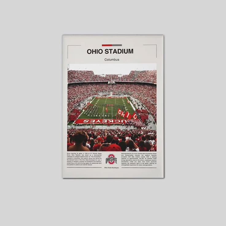 Ohio Stadium Poster, Ohio State Buckeyes Wall Art Poster Size 24''x36''