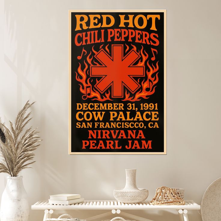 Red Hot Chili Peppers Concert Poster, with Nirvana & Pearl Jam, San Francisco, Cow Palace, December 31, 1991  Size 24''x36''