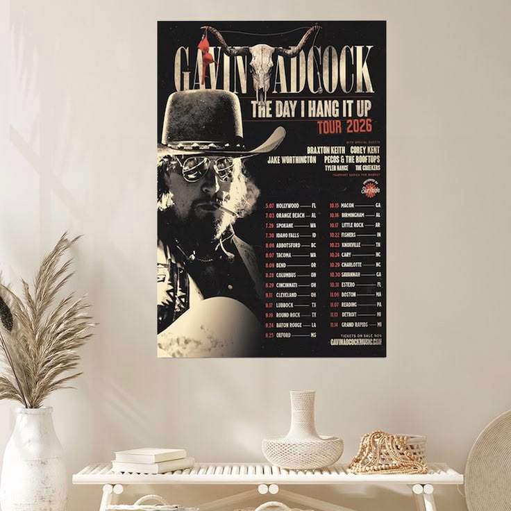 Country Music Tour Poster, Gavin Adcock Wall Art, Western Cowboy Concert Print, Rustic Americana Fan Gift