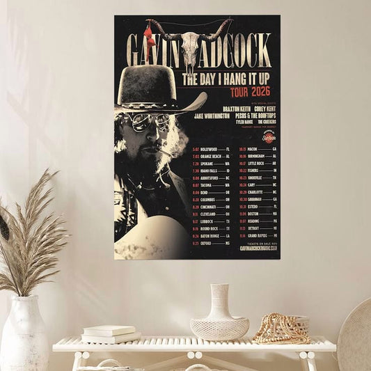 Country Music Tour Poster, Gavin Adcock Wall Art, Western Cowboy Concert Print, Rustic Americana Fan Gift