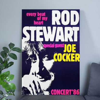 1986 ROD STEWART CONCERT POSTER WALL ART PRINT WITH JOE COCKER BERLIN GERMANY Size 24''x36''