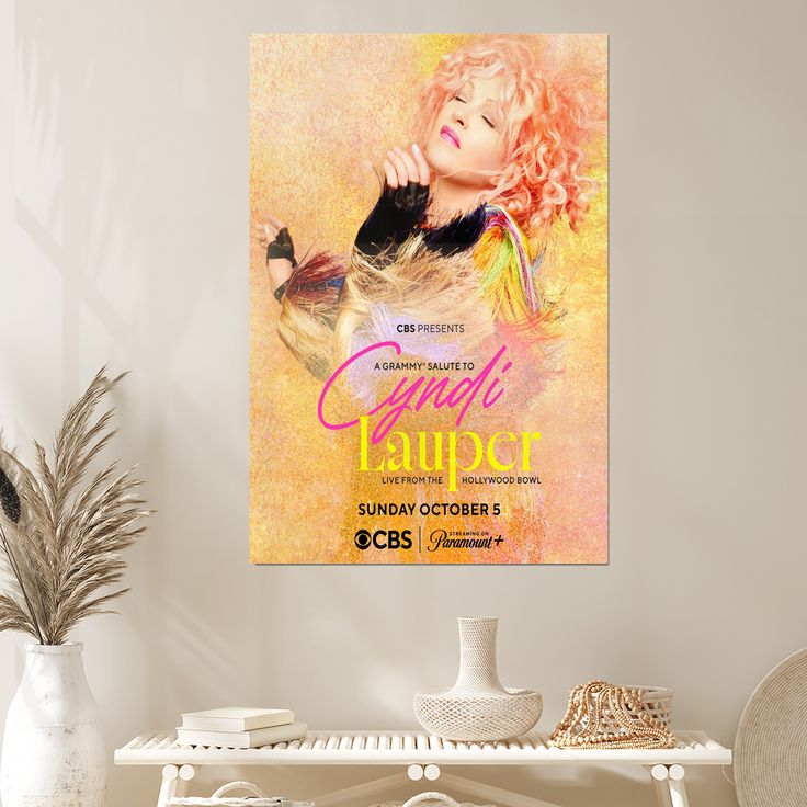 Music Poster Cyndi Lauper A G.RAM.MY Salute Live Hollywood Bowl Retro Style - Size 24''x36''