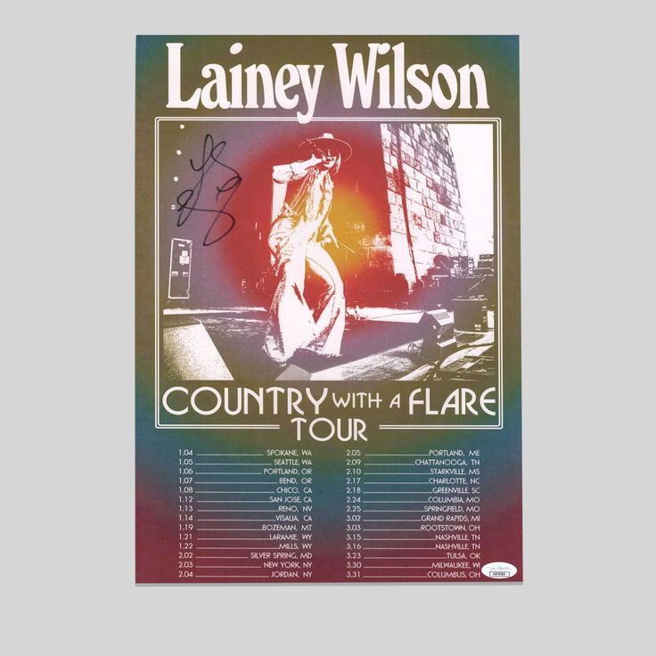 Lainey Wilson Signed Autograph Country With Flare Concert Poster Size 24''x36''
