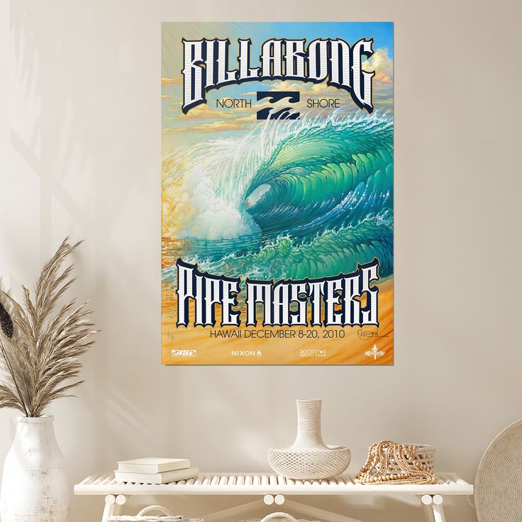 Surfing Poster -2010 Billa.bong Pipe Masters Surfing Competition Poster - Vintage Style - Size 24x36