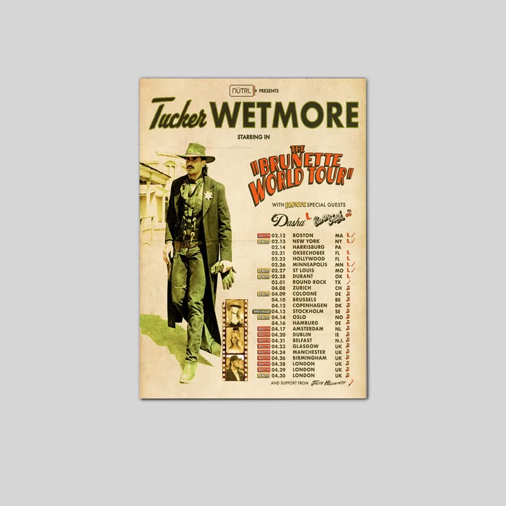 Tucker Wetmore THE BRUNETTE WORLD TOUR STARTS Size 24''x36''