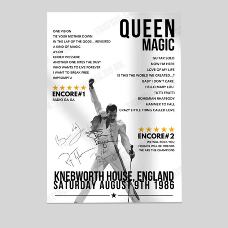 Queen Setlist Poster - Knebworth House, England - August 9th, 1986 Size 24''x36''